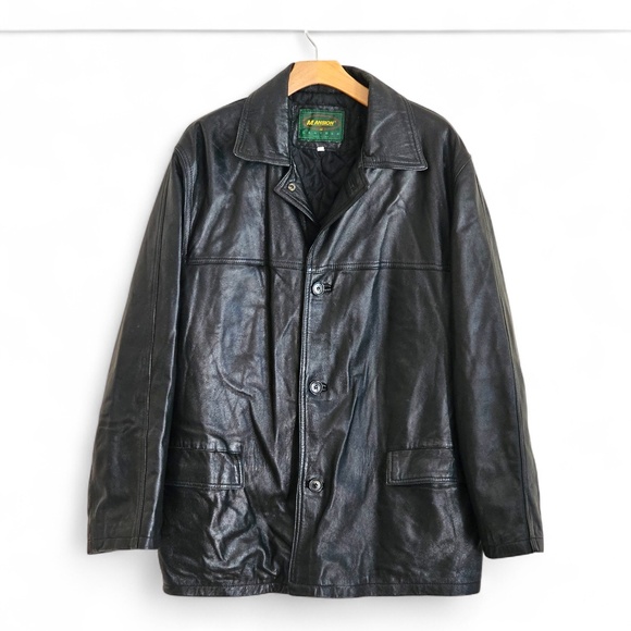 Vintage Mansion Black Genuine Leather Car Coat Jacket – Men’s Size 42 IT Large - Picture 2 of 7